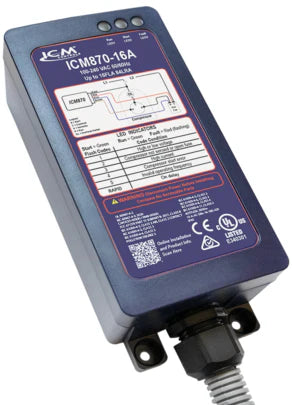 ICM Controls ICM870-16A Soft Start with built-in start capacitor in sealed IP65 Enclosure; Over/Under Voltage Monitoring, Over-Current Protection; Current output: 16A Nominal